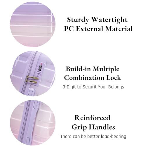 Luccalily Gradient Purple-Pink Luggage Set 14" & 20" - 2 Piece PC Spinner Wheel Suitcases with Combination Lock, Lightweight Carry On for Business & Vacation