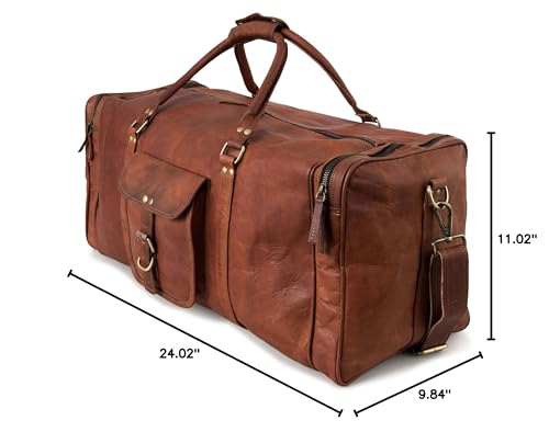 Berliner Bags Vintage Genuine Leather Duffle Bag New York XL for Travel or the Gym, Weekender, Travel Bag, Overnight Bag for Men and Women - Brown