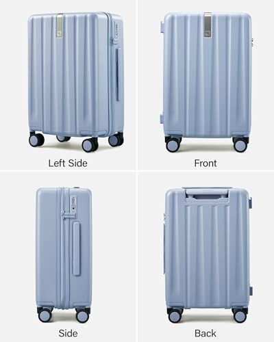 Hanke Upgraded Elite 24 Inch Checked Luggage,PC Hard Shell Suitcases with Wheels, TSA Lock, Explosion-Proof Zipper Suitcase for Business Travel Men & Women,Mist Blue