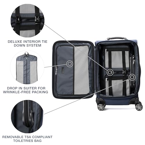 Travelpro Platinum Elite Softside Expandable Carry on Luggage, 8 Wheel Spinner Suitcase, USB Port, Suiter, Men and Women, Dark Blue, Carry On 21-Inch