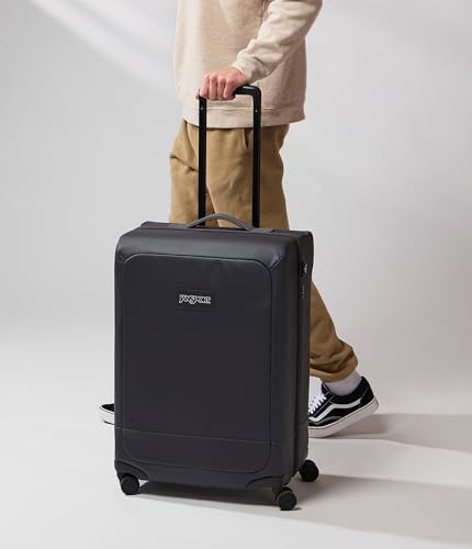 JanSport Good Latitude Checked Spinner Suitcase - 68L Water Resistant Travel Luggage - 26-inch Large Durable Lightweight Rolling Hardside Softside Bag, Smokey Grit