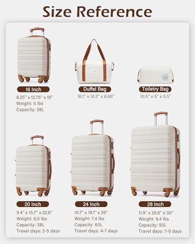 LONG VACATION 6 Piece Luggage Set Carry on Suitcase with ABS+PC hardshell, Spinner Wheels & YKK Zipper TSA Lock (BEIGE-BROWN, 6 piece set)