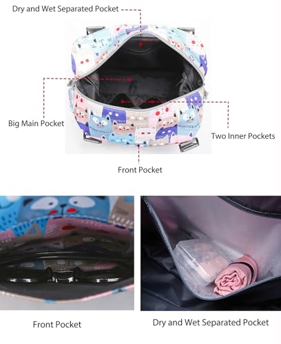 Travel Duffle Bag Weekender Overnight Bag Gym Tote with Dry and Wet Separated Pocket for Women Girls Shoulder Workout Duffel Bag Water Resistant (cute cats)