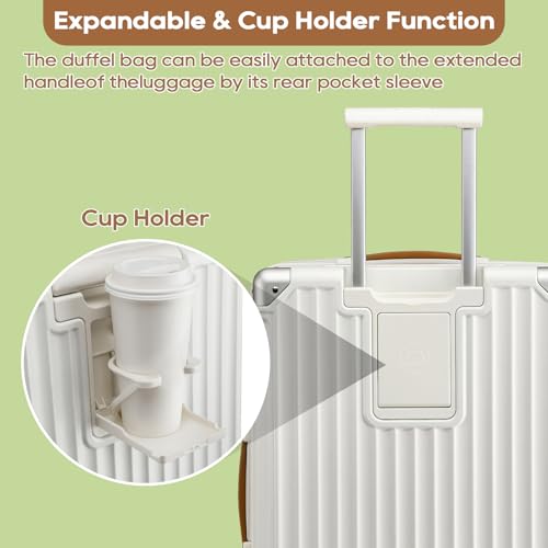 Joyway Carry On Luggage, 24 IN Expandable Suitcase with Smart Cup Holder, Hardside Checked with TSA Lock Spinner Double Wheels, White