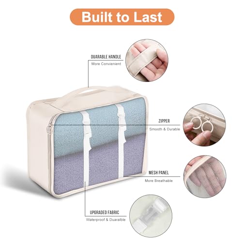 YEEYAA Packing Cubes for Travel- 8 Set Luggage Organizer Bags for Family, Mesh Breathable Travel Packing Cubes for Suitcases Durable Travel Essentials Bags Set (Beige, 8 Set)