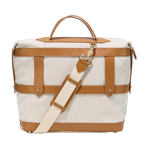 Paravel Weekender Bag | Made with Recycled Canvas Material & Vegan Leather | Premium Weekend Getaway Bag with Trolley Sleeve | Scout Tan