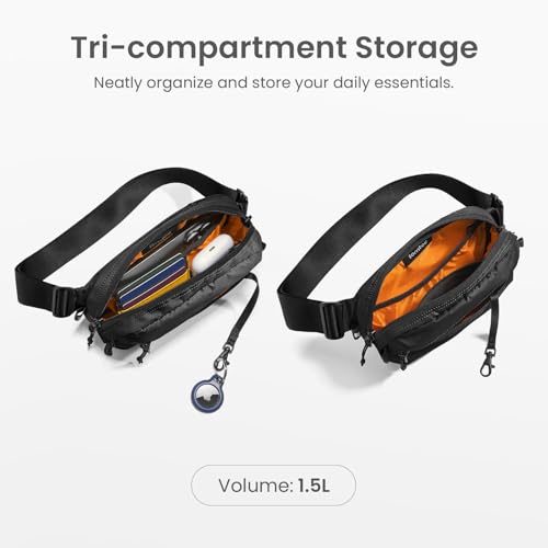 tomtoc 1.5L Sling Bag with RFID Blocking, Crossbody Bag Minimalist Chest Shoulder Pack for Men and Women, Water-resistant Lightweight Casual Waist Fanny Pack for Travel, Daily Use