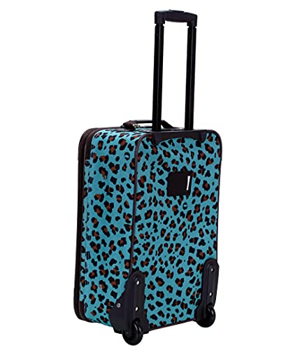 Rockland Fashion Softside 4 Piece Luggage Set, Expandable, (14" Tote/19"/24"/28"), Blue Leopard