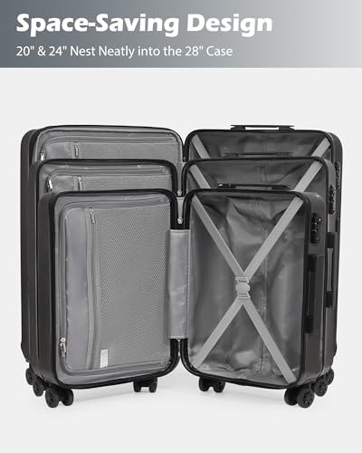 Coolife Luggage 3 Piece Set PC+ABS Hardshell Suitcases with TSA Lock, Spinner Lightweight (ice blue, 3 piece set)