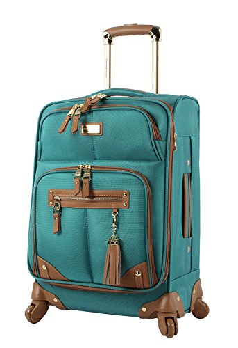 Steve Madden Designer-Gepckkollektion Leichter Softside-Koffer fr Damen und Herren strapazierfhige 50,8 cm groe Tragetasche mit 4 rollenden Spinner-Rdern, Harlo Teal Blue, 20in, Carry on Bag With