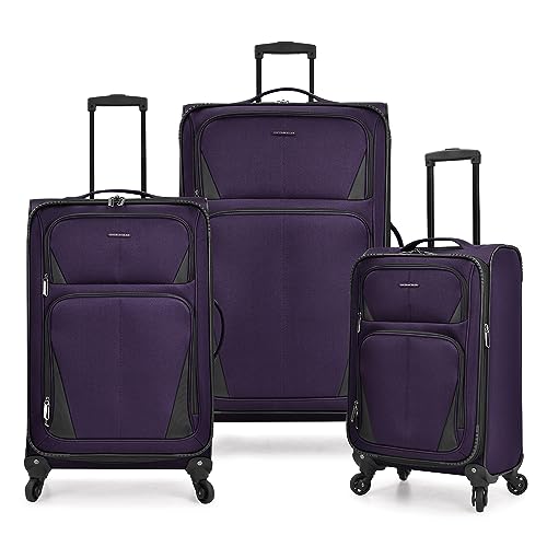 U.S. Traveler Aviron Bay Expandable Softside Luggage with Spinner Wheels, Purple, 3-Piece Set