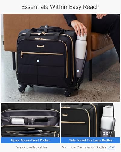 LUGGEX Rolling Laptop Bag with Wheels, 17.3" Soft Sided Laptop Rolling Briefcase with 4 Spinner Wheels - Lightweight Carry On for Business Travel Overnight (UDS-Core, Black, 18 Inch)
