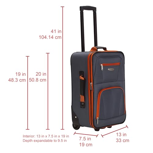 Rockland Fashion Softside 2 Piece Luggage Set, Expandable, (14" Tote/19" Upright), Charcoal