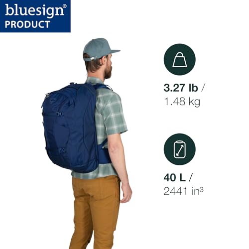 Osprey Farpoint 40L Men's Travel Backpack - Carry On Bag with Laptop Sleeve and Toiletry Pocket, Antique Blue