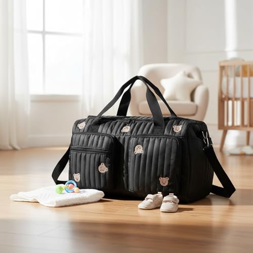 ALINUOYQ Quilted Diaper Bag Tote Cute Large Baby Bag for Mom, Hospital Bags for Labor Delivery, Weekender & Overnight Travel Duffel Bags for Women, Pañaleras para Bebe