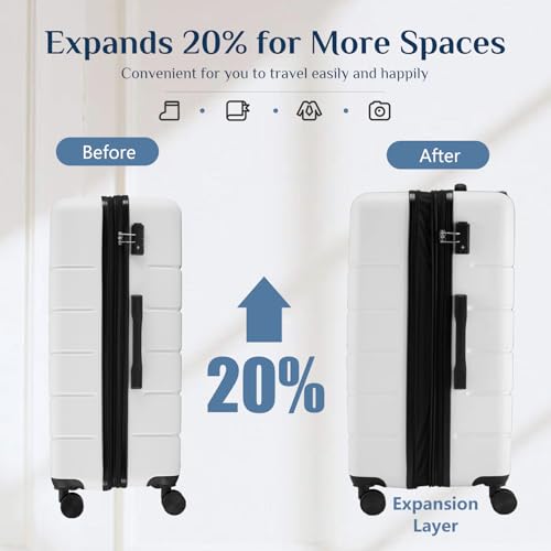 NEWBULIG 3 Piece Luggage Set, Expandable Hard Shell Lightweight Rolling Suitcases with Smooth Spinner Wheels and TSA Lock, Travel Luggage for Business and Holiday Use, 20/24/28 Inch, White