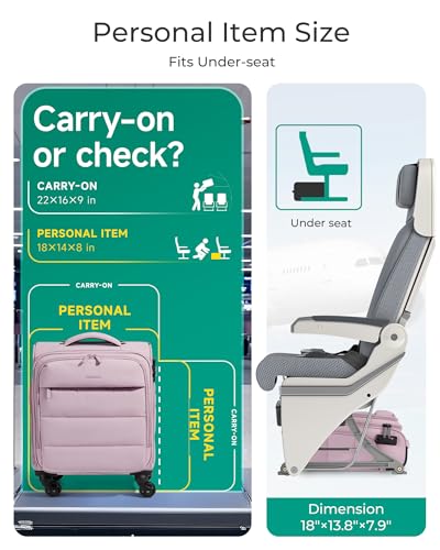 BAGSMART Underseat Carry on Luggage with Wheels, Soft Underseat Travel Luggage with PVC Wet/Dry Pockets, Lightweight Soft Personal Item Suitcase for Short Trip, Pinkish Purple