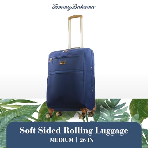 Tommy Bahama 26 Inch Rolling Luggage, Soft Sided Suitcase with Spinner Wheels, Blue