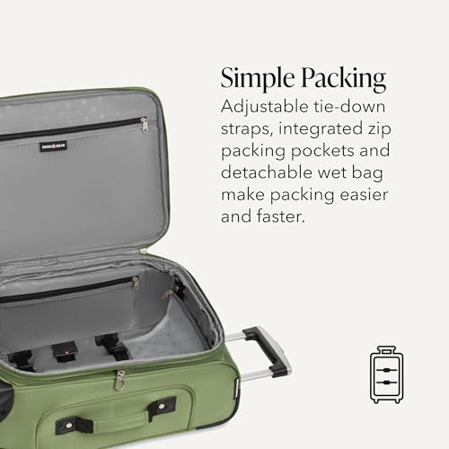 SWISSGEAR Sion Softside Expandable Spinner Luggage Durable Lightweight Travel Suitcase, Evergreen, Carry-On