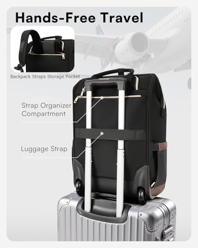 Rolling Backpack for Women, Travel Backpack with Wheels, Dual-Opening Wheeled Laptop Backpack, Stylish Rolling Laptop Bag, Overnight Underseat Carry on Luggage for College Business Work, Beige Brown
