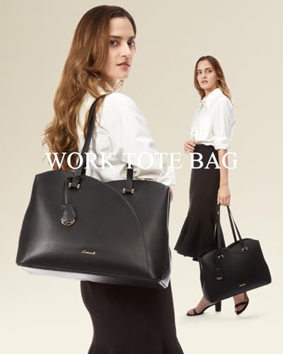 LOVEVOOK Laptop Tote Bag for Women, Work Bags Laptop Bag Teacher Tote Bag, Leather Computer Bag Large Purses Handbag Professional Briefcase, Black, Fits 15.6 Inch Laptop, Black