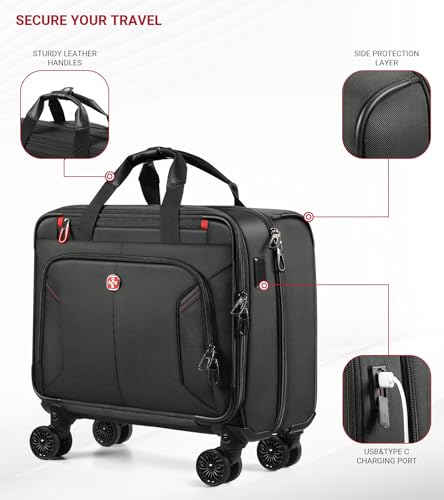 star cloud Rigid Frame Rolling Laptop Bag on Wheels, Rolling Briefcase with USB & Type-C Charging Port,Water Resistant Rolling Computer Bag for 17.3 Inch Laptop, Work Travel and Business