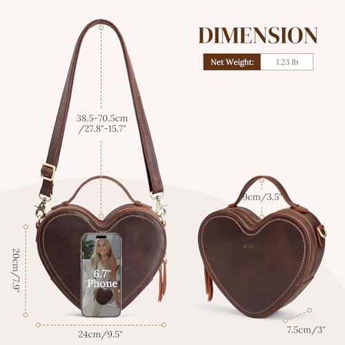 S-ZONE Leather Crossbody Bags for Women Heart Shaped Purse Small Designer Fashion Handbag with Adjustable Strap