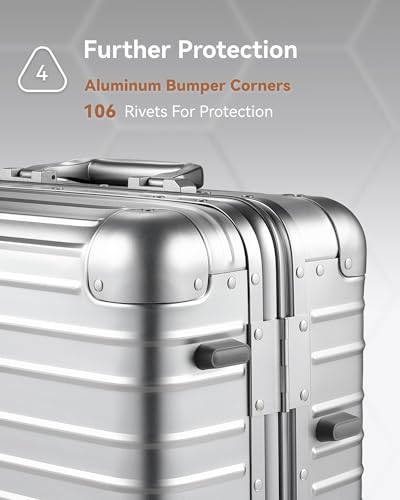 All Aluminum Carry On Luggage with Wheels, AV Zipperless Hardshell Suitcase with TSA Lock (ZX-Enhance, Silver, 20 Inch)