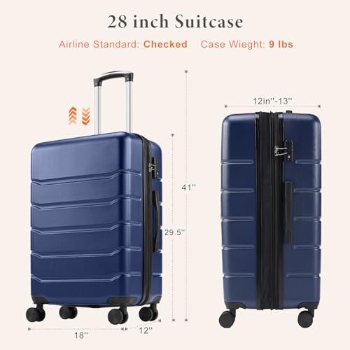 Sweetcrispy 29 Inch Carry On Luggage, ABS Hard Shell Lightweight Rolling Suitcase with Smooth Spinner Wheels and Built-in TSA Lock, Travel Suitcase for Business and Holiday Trips, Navy Blue