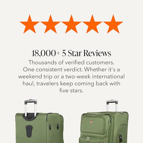 SWISSGEAR Sion Softside Expandable Spinner Luggage Durable Lightweight Travel Suitcase, Evergreen, Checked-Large