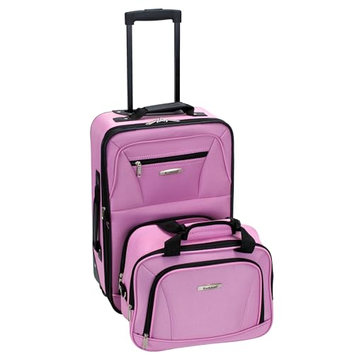 Rockland Fashion Softside 2 Piece Luggage Set, Expandable, (14" Tote/19" Upright), Pink