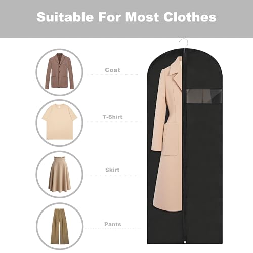 LXLOVESM Dress Bags for Gowns Long, 60'' Garment Bags for Hanging Clothes, Suit Bag Cover for Storage and Travel (Black)