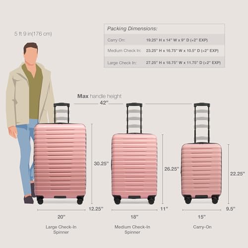 U.S. Traveler Boren Expandable Hardside Rugged Travel Luggage with 8 Spinner Wheels, Rose Pink, Checked-Large 30-Inch