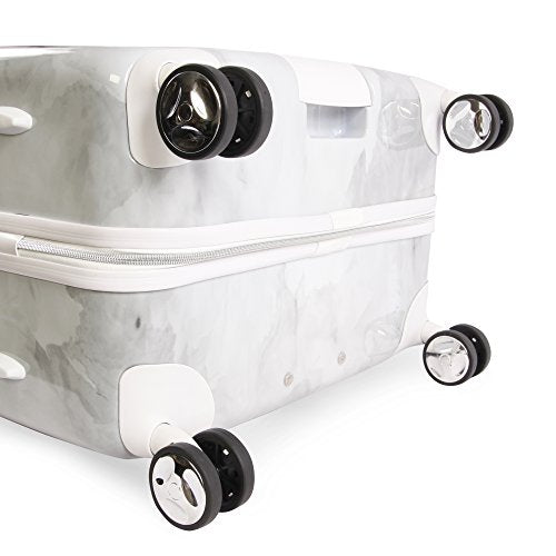 BEBE Lilah 2 Piece Suitcase Set with Spinner Wheels, Silver Marble