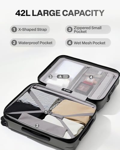 Coolife Carry On Luggage Suitcase : 22x14x9 Airline Approved Travel Luggage with Spinner Wheels, Front Pocket Expandable Hardshell Suitcases with TSA Lock Grey