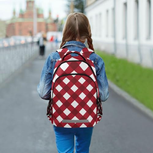 EtherSpher Dark Red and Pure White Checkered Designed carry on backpacks for kids with chest strap book bags for 10-12 year old para bebes varon