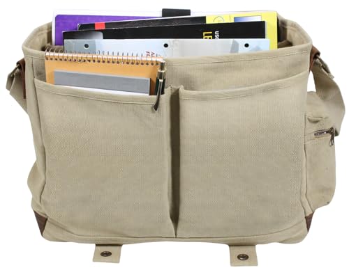 Rothco Vintage Canvas Pathfinder Laptop Bag with Leather Accents – Crossbody Travel Messenger Bag