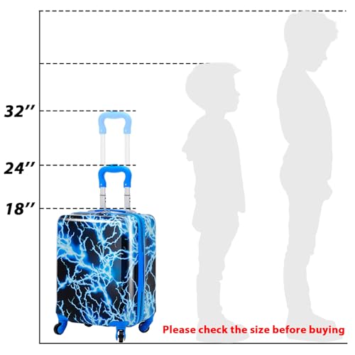 Redbaker 17 Inch 6 Pcs Kids Luggage Set Kids Rolling Luggage Double Pattern Suitcase for Boys Girls (Blue, Lightning Style)
