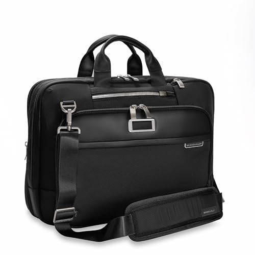 Briggs & Riley Medium Expandable Briefcase - Laptop Bag for Work & Travel, Briefcases for Men & Women, Includes Shoulder Strap, Self-Repairing Zipper, Fits up to 15" Computer - @work Collection, Black