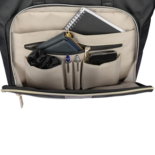 Kenneth Cole REACTION Madison Square Lightweight Hardside Chevron Expandable Spinner Luggage, Black, 2-Piece (20" Carry On + Tote)