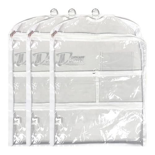Clear Garment Bags for Dance Costumes 3-Pack, Short-Size, Side Zipper Entry, Storage Pockets for Shoes & Accessories, Size 24”x18”, Dream Duffel