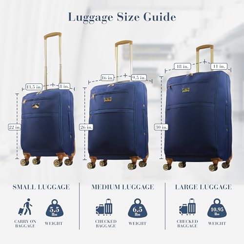 Tommy Bahama 3-Piece Rolling Luggage Set, Soft-Sided Suitcases with Wheels, 22, 26, and 30 Inch, Blue
