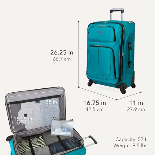 SWISSGEAR Sion Softside Expandable Spinner Luggage Durable Lightweight Travel Suitcase, Teal, Checked-Medium