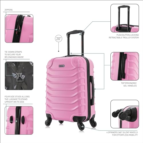 InUSA ENDURANCE Luggage with Spinner Wheels | Durable Lightweight Hardshell Suitcase, Spacious Travel Bag with Handle and Trolley | 20-Inch Carry On Small Luggage | Pink