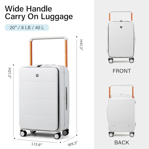 Hanke Top Opening Carry On Luggage, 20 Inch All-PC Aluminum Frame Wide Handle Luggage, Hard Shell Trunk Suitcase with Spinner Wheels, TSA Airline Approved (Smoke White, 40L)