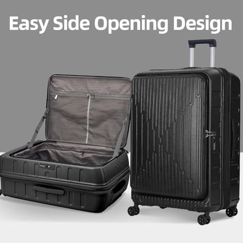 Kaleenie 29 Inch Luggage with Expansion & Side Opening Design, 50 * 31(35)*76cm, 117L~133L Ligthweight ABS+PC Hardshell Checked Suitcase, TSA Lock & YKK Zipper with HINOMOTO 360° Wheels, Black
