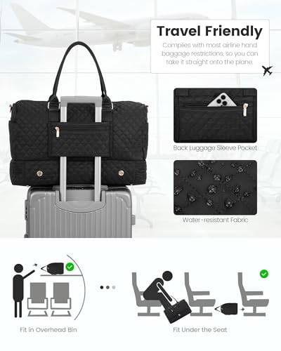LOVEVOOK Travel Duffle Bag for Women, Weekender Overnight Bag with Shoe Compartment, Carry on Case with Toiletry Kit, Gym Duffel Bag with Wet Pocket, Hospital bags for Labor and Delivery, 3 Pcs Set