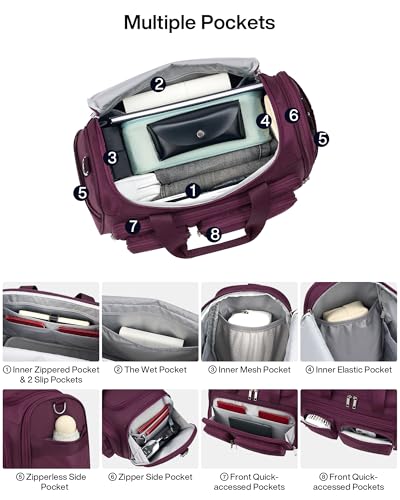MILADA Underseat Carry On Luggage Bags for Travel Lightweight Foldable Carry On Bags for Airplanes Small Duffle Bag for Men Women TSA Approved Underseat Bag Travel Tote Bags, Purple
