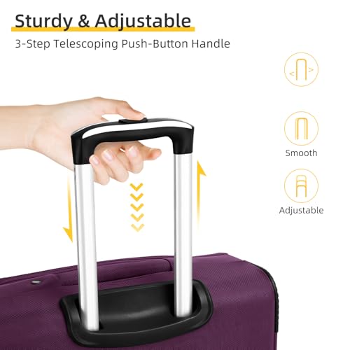 LARVENDER Softside Luggage Sets 5 Piece Expandable Suitcases Set with Spinner Wheels TSA Lock, Lightweight Soft Shell Rolling Travel Luggage Set for Men and Women, Purple