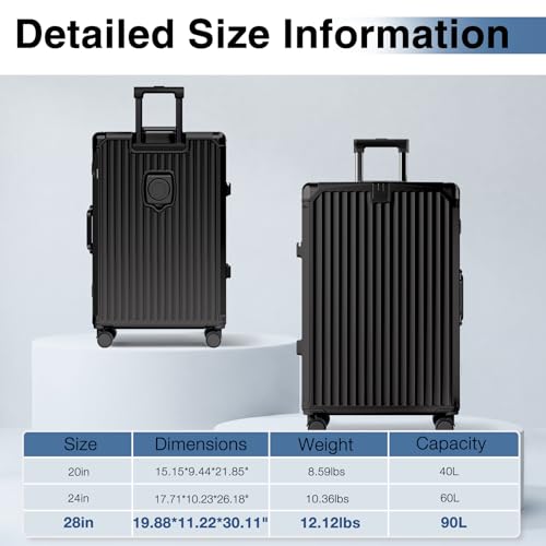 Krute Aluminum Frame Luggage 28 Inch Checked Suitcase With Wheels No Zipper PC Hard Shell Suitcases with Cup Holder and Charger Zipperless Large Travel Luggage